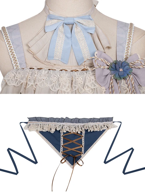 Sparrows In The Mirror Series JSK Type I Light Blue Retro Pastoral Style Sweet Lolita Sling Dress 8 Sparrows In The Mirror Series JSK Type I Light Blue Retro Pastoral Style Sweet Lolita Sling Dress - Image 6