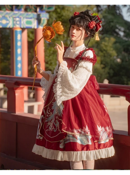 Morning Dew Series JSK Weaving Gold Craft Chinese Style Retro Gorgeous Printing Classic Lolita Sling Dress 3 Morning Dew Series JSK Weaving Gold Craft Chinese Style Retro Gorgeous Printing Classic Lolita Sling Dress