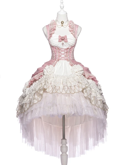 Riparbella Series White Pink Noble Gorgeous Flower Wedding Classic Ribbon Bowknot Ruffles Lolita Sleeveless Dress Hat Set 9 Riparbella Series White Pink Noble Gorgeous Flower Wedding Classic Ribbon Bowknot Ruffles Lolita Sleeveless Dress Hat Set - Image 7