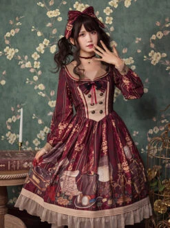 Travelers Series OP Printing Retro Classic Lolita Long Sleeve Dress -MIMY Lolita Shop 7 500x672 257