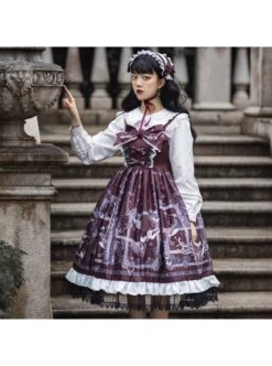 Lost Dreams Series JSK Bowknot Retro Printing Darkness Gothic Lolita Sling Dress -MIMY Lolita Shop 7 500x672 29