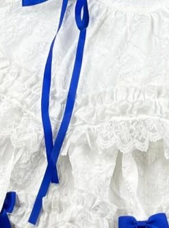 White Moon Series Chinese Style New Chinese Style Three-Dimensional Jacquard Blue Rose Bowknot Decoration Gothic Lolita Short-Sleeved Dress -MIMY Lolita Shop 7 500x672 3