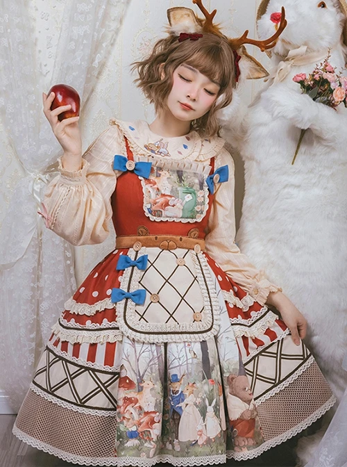 Secret Forest Tea Party Series JSK Cute Animal Print Bow Knots Button Decoration Classic Lolita Sleeveless Dress Set 8 Secret Forest Tea Party Series JSK Cute Animal Print Bow Knots Button Decoration Classic Lolita Sleeveless Dress Set - Image 6