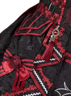 Black-Red Gorgeous Embroidered Jacquard Bat Detachable Tassel Bowknot Lacing Halloween Gothic Lolita Sleeveless Dress -MIMY Lolita Shop 7 500x672 33