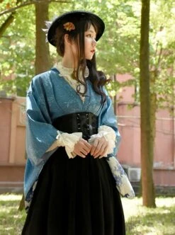 Japanese Style Pure Color Sexy Deep V Print Wide Sleeved Classic Lolita Long-Sleeved Dress -MIMY Lolita Shop 7 500x672 336