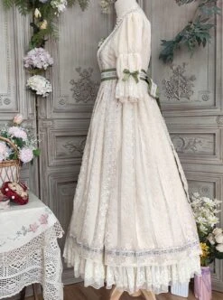 Sally Garden Series Daily Imperial Style Square Neckline High Waist Lotus Short Sleeves Small Floral Embroidery Long Dress OP -MIMY Lolita Shop 7 500x672 337