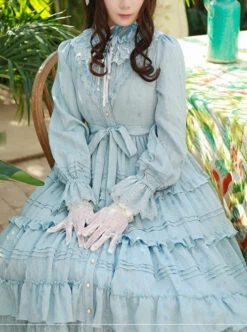 Elegant Little High Collar Jacquard Ruffle Long Sleeve Classic Lolita Long Style Dress -MIMY Lolita Shop 7 500x672 343