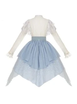 Sea Flowers Series Blue New Chinese Style Wesh Yarn Lace Fake Two Piece Irregular Embroidered Classic Long Sleeves Lolita Dress -MIMY Lolita Shop 7 500x672 347