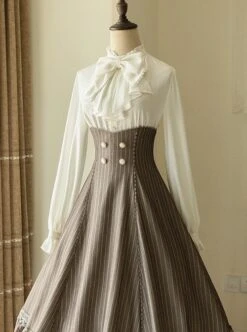 Elegant Slim Fit Detachable Halter Large Bow Striped Pocket Two-Wear Sling Classic Lolita Dress -MIMY Lolita Shop 7 500x672 351