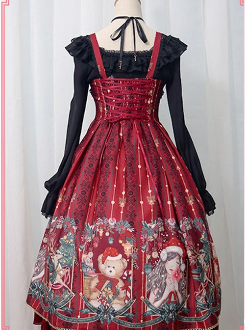 Alice's Christmas Series JSK Classic Lolita Wine Red Sling Dress 3 Alice's Christmas Series JSK Classic Lolita Wine Red Sling Dress