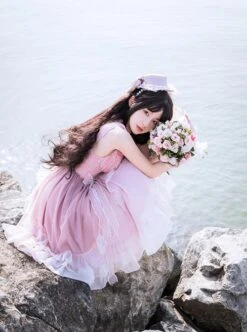 Rose Waltzes Series Pink Elegant Stereoscopic Rose Decoration Pink Gradient Hem Design Classic Lolita Sleeveless Dress -MIMY Lolita Shop 7 500x672 365