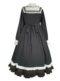 Nun Style Black-White Stand-Up Collar Lace Ruffles Large Skirt Classic Lolita Long-Sleeved Dress -MIMY Lolita Shop 7 500x672 367