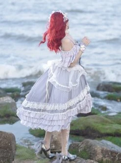 Gray Purple Classic Lolita Square Neck Lace Bowknot Decoration Short Sleeve Dress -MIMY Lolita Shop 7 500x672 376