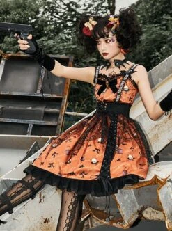 Sweet Cool Girly Halloween Clown Print Spider Web Decoration Lace Gothic Lolita Sleeveless Dress -MIMY Lolita Shop 7 500x672 38