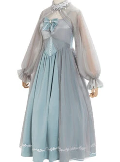 Gray Blue Chiffon Elegant JSK Classic Lolita High Waist Long Style Dress -MIMY Lolita Shop 7 500x672 385