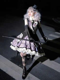 Black-Purple Cute Sweet Handsome Cool Metal Decoration Solitaire Bow-Knot Swallowtail Sleeveless Punk Lolita Dress -MIMY Lolita Shop 7 500x672 410