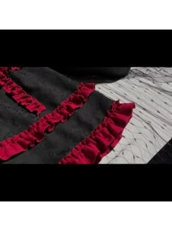 Judgment Day Series JSK Dark Punk Lolita Black Red Lace Jacquard Embroidery Waist Cutout Crucifix Fold Metal Buckle Decoration Zipper Sling Dress -MIMY Lolita Shop 7 500x672 419