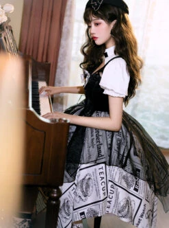 Black White Alice Series OP Retro Splicing Irregular Hem Punk Lolita Short Sleeve Dress -MIMY Lolita Shop 7 500x672 427