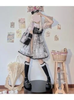 Little Tengu Series JSK Black Printing Tulle Hem Black Cute Punk Street Gothic Lolita Sling Dress -MIMY Lolita Shop 7 500x672 43