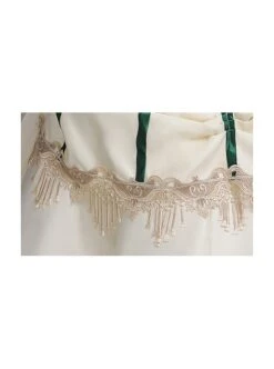 White Long Green Vertical Stripe Decoration Puff Long Sleeve Royal Dinner Annual Meeting Party Retro Court Lolita Prom Dress -MIMY Lolita Shop 7 500x672 465