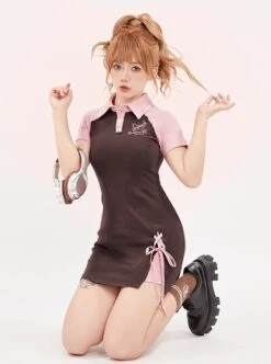 College Style Butterfly Embroidery Polo Collar Color Matching Dress Slim Waist Slim School Lolita Dress -MIMY Lolita Shop 7 500x672 493