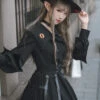 Cat-eye Series OP Black Halloween Darkness Retro Irregular Hem Gothic Lolita Long Sleeve Dress