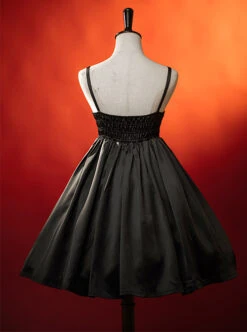 Dark Solid Gothic Halloween Style Irregular Cut At The Hem Bow Belt Decoration Lolita Witch Dress Set -MIMY Lolita Shop 7 500x672 53