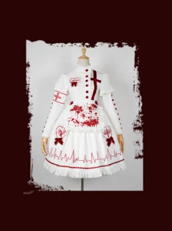 Scarlet Cross Series OP Conventional Style Halloween Nurse Blood Printing Gothic Lolita Long Sleeve Dress -MIMY Lolita Shop 7 500x672 59