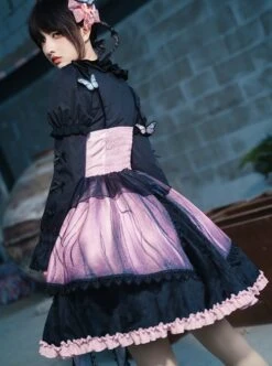 Gothic Style Stereoscopic Butterfly Embroidery Chiffon Tie-Dye Printing Lace Butterfly Decoration Irregular Hem Gothic Lolita Sleeveless Dress -MIMY Lolita Shop 7 500x672 60