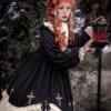 Starry Night Series Round Neck Bowknot Cute Girly Cross Embroidery Ruffle Hem Gothic Lolita Long Sleeve Dress
