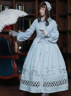 Lovely Long Sleeves Red Bow Cotton Lolita Dress -MIMY Lolita Shop 7 500x672 91