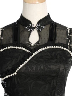 Damask Series OP Chinese Style Black Short Cheongsam Retro Elegant Gothic Lolita Short Sleeve Dress -MIMY Lolita Shop 7 500x672 93