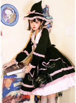 Magic House Series OP Cute Little Devil Cat Ears Pointed Collar Gothic Lolita Halloween Long Sleeve Thick Dress -MIMY Lolita Shop 7 500x672 99