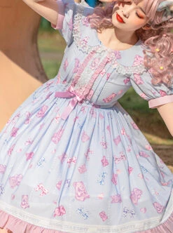 Jelly Bear Series OP Cute Printing Sweet Lolita Short Sleeve Dress 17 Jelly Bear Series OP Cute Printing Sweet Lolita Short Sleeve Dress -MIMY Lolita Shop 8 500x672 100