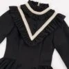 Olivia Series Black Small Stand Collar Ruffles White Round Splice V Shape Line Elegant Large Hem Gothic Lolita Lantern Long Sleeve Dress -MIMY Lolita Shop 8 500x672 11