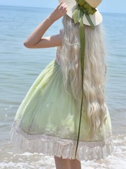 Elegant Sweet Daily Lace Pleats Embroidered Hem Pearls Love Decoration Sweet Lolita Sleeveless Dress -MIMY Lolita Shop 8 500x672 111