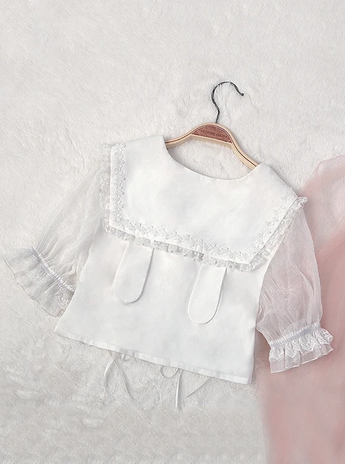 Small Milk Cow Series Lace High Waist Everyday Cute Spots Ruffle Sweet Lolita Sailor Collar Bunny Ears Shirt Sleeveless Dress Set 7 Small Milk Cow Series Lace High Waist Everyday Cute Spots Ruffle Sweet Lolita Sailor Collar Bunny Ears Shirt Sleeveless Dress Set - Image 5