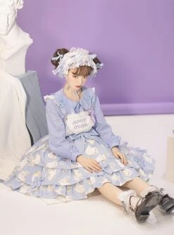 Cream Cat Series Cute Soft Girl Daily Ruffled Bow Kitten Print Sweet Lolita Dress -MIMY Lolita Shop 8 500x672 129