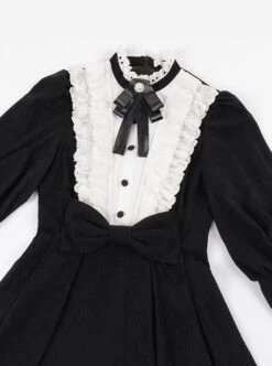 Silent Poem Series Black Nun Autumn Winter White Ruffles Lace Classic Retro Gothic Style Lamb Leg Sleeves Dress -MIMY Lolita Shop 8 500x672 13