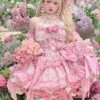 Gem Princess Series Sweet Girly Jacquard Rose Garden Everlasting Flower Lace Fishbone Sweet Lolita Sleeveless Dress