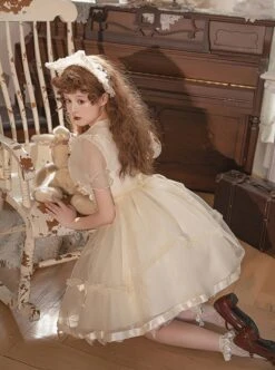 Summer Sweet Series OP Doll Collar Heart Lace Embroidery On Chest Sweet Lolita Apricot Puff Short Sleeve Dress -MIMY Lolita Shop 8 500x672 146