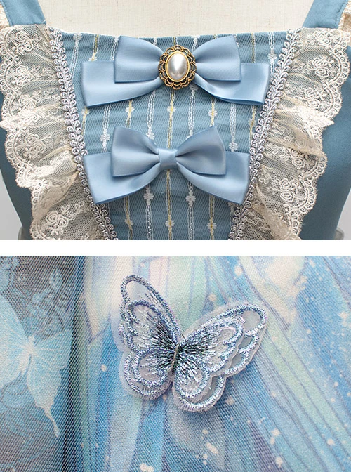 Moonlit Forest Series JSK Blue Chiffon Sweet Lolita Sling Dress 10 Moonlit Forest Series JSK Blue Chiffon Sweet Lolita Sling Dress - Image 8