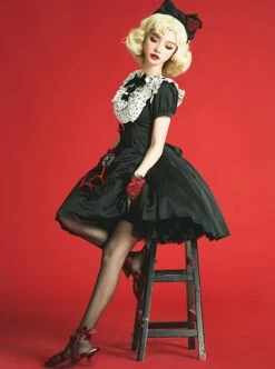 Sweet Lolita Ruffled Round Neck Profile Cute Big Bow Satin HeartShooting Short Sleeve A-Line Dress 18 Sweet Lolita Ruffled Round Neck Profile Cute Big Bow Satin HeartShooting Short Sleeve A-Line Dress -MIMY Lolita Shop 8 500x672 170