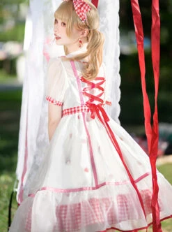 Strawberry Fruit Series OP Cute Bowknot Sweet Lolita Short Sleeve Dress -MIMY Lolita Shop 8 500x672 173
