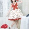 Hi My Sweetheart Series JSK Summer White Short Three-segment Hem Red Love ​Lace Bow Decoration Sweet Lolita Sleeveless Dress