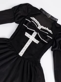 Requiem Series Classical Velvet Lace Cross Halloween Stripe Hem Gothic Lolita Long Sleeve Dress -MIMY Lolita Shop 8 500x672 19