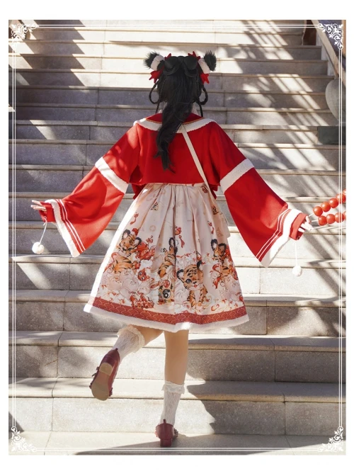 Chinese New Year Style Cute Tigers Printing JSK Sweet Lolita Winter Red Sleeveless Dress Short Coat Set 14 Chinese New Year Style Cute Tigers Printing JSK Sweet Lolita Winter Red Sleeveless Dress Short Coat Set - Image 12