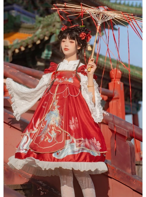 Morning Dew Series JSK Weaving Gold Craft Chinese Style Retro Gorgeous Printing Classic Lolita Sling Dress 6 Morning Dew Series JSK Weaving Gold Craft Chinese Style Retro Gorgeous Printing Classic Lolita Sling Dress - Image 4