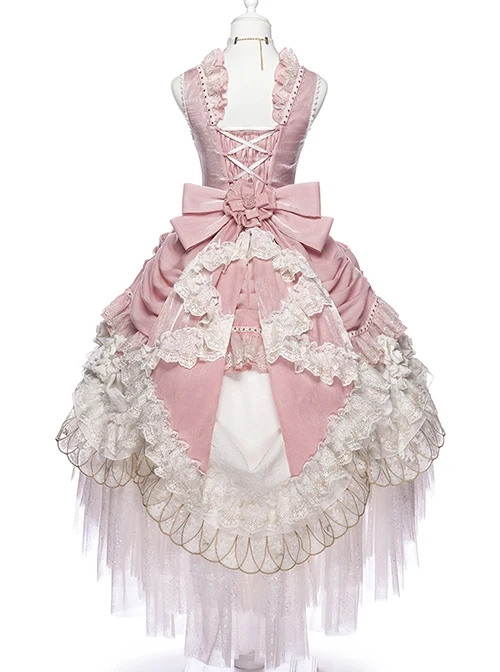 Riparbella Series White Pink Noble Gorgeous Flower Wedding Classic Ribbon Bowknot Ruffles Lolita Sleeveless Dress Hat Set 6 Riparbella Series White Pink Noble Gorgeous Flower Wedding Classic Ribbon Bowknot Ruffles Lolita Sleeveless Dress Hat Set - Image 4