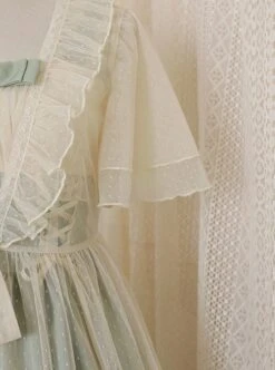 Bunny Sunflower Print Bow-Knot Waist Frenulum Polka Dot Ruffle Smock Classic Lolita Sleeveless Dress -MIMY Lolita Shop 8 500x672 218